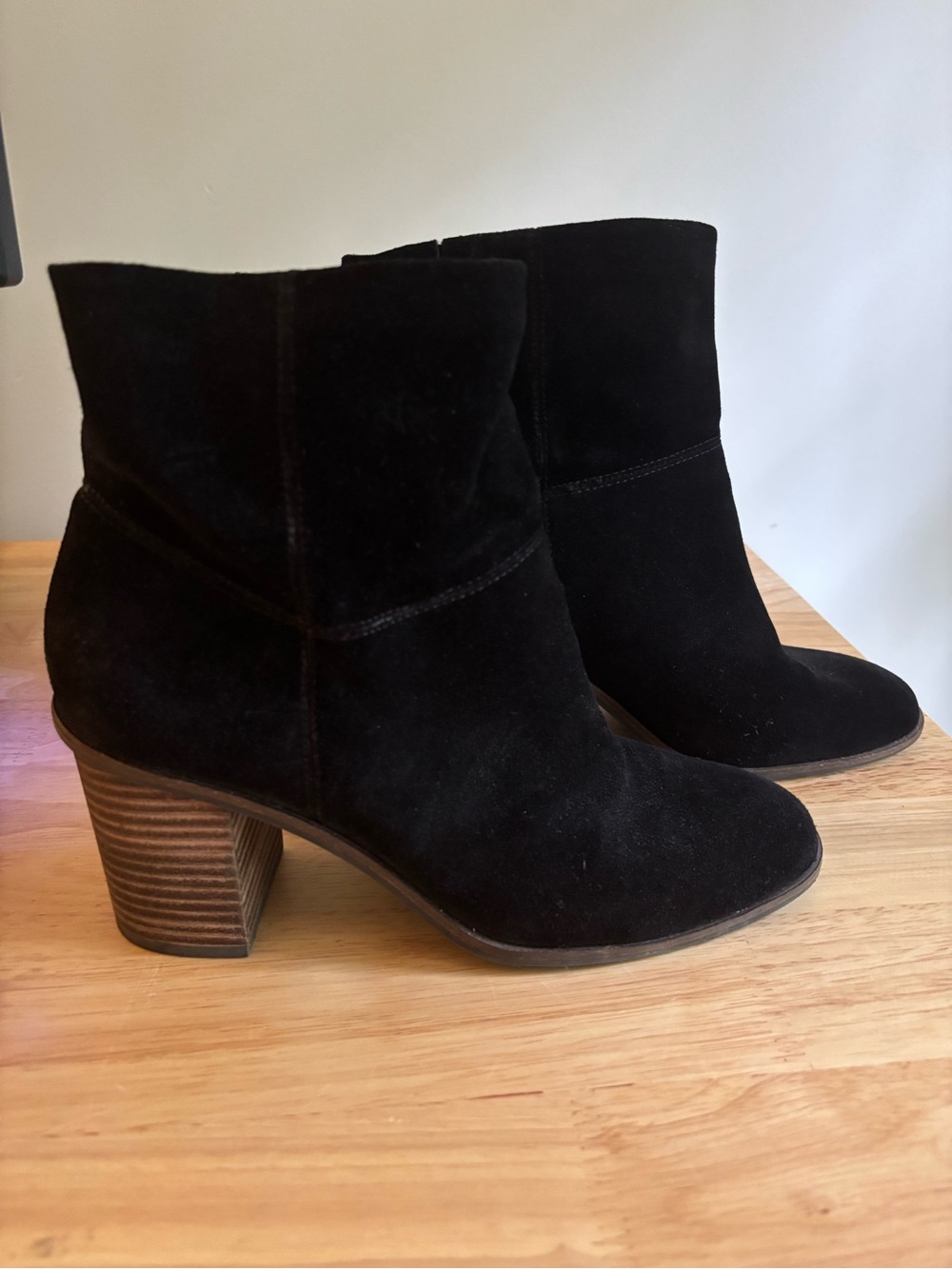Black Suede Women's Ankle Booties with Stacked Heel - size 9.5